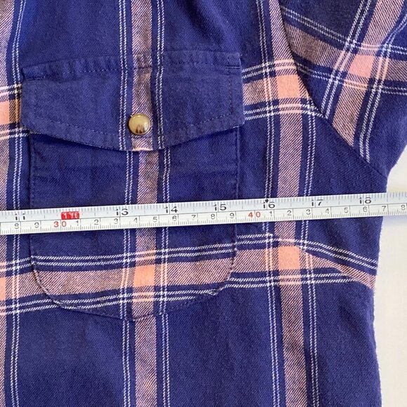 Jachs Girlfriend Womens Purple Plaid Flannel Shirt Pearl Snap Buttons Tab Sleeve - Picture 10 of 12